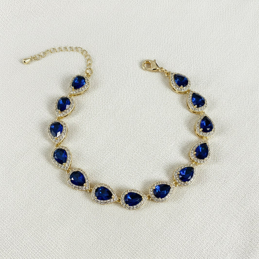 Wedding Something Blue CZ Sapphire Teardrop Bridal Bracelet