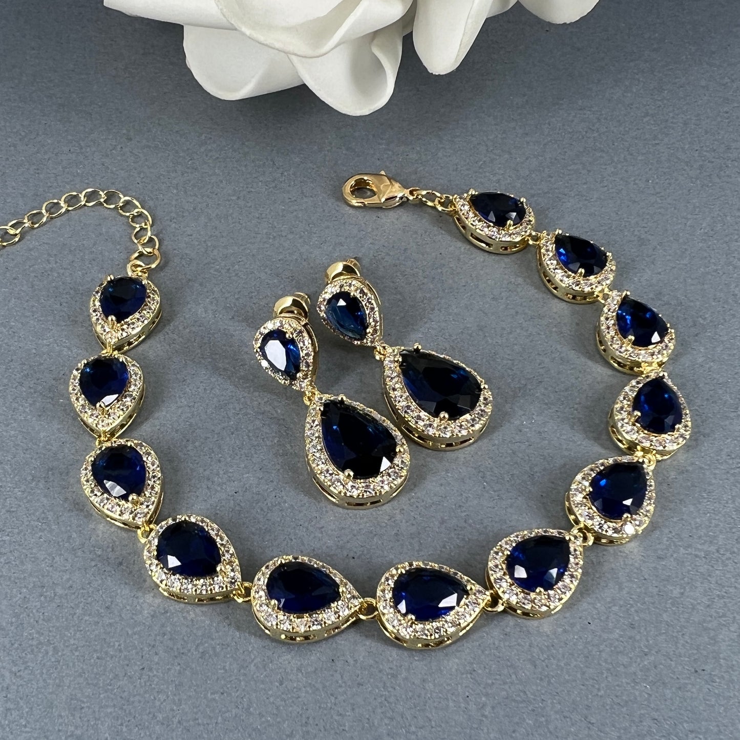 Tina 3pcs CZ Rose Gold Plated Sapphire Jewelry Set