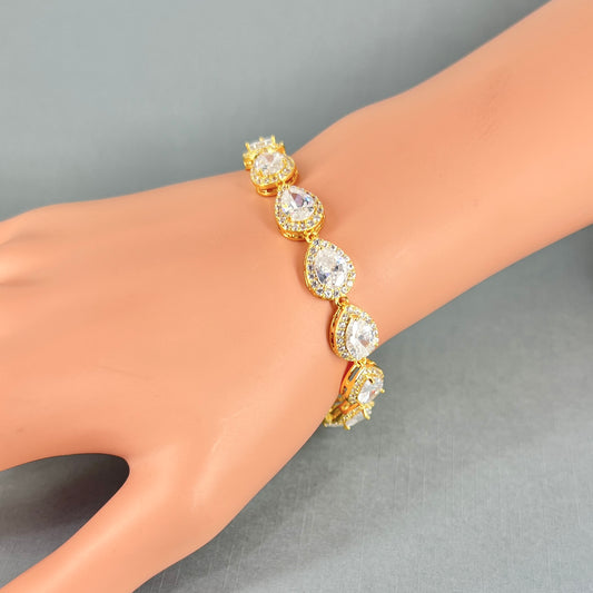 Wedding Bridal Cubic 18K Gold Plated Full Teardrop Bracelet