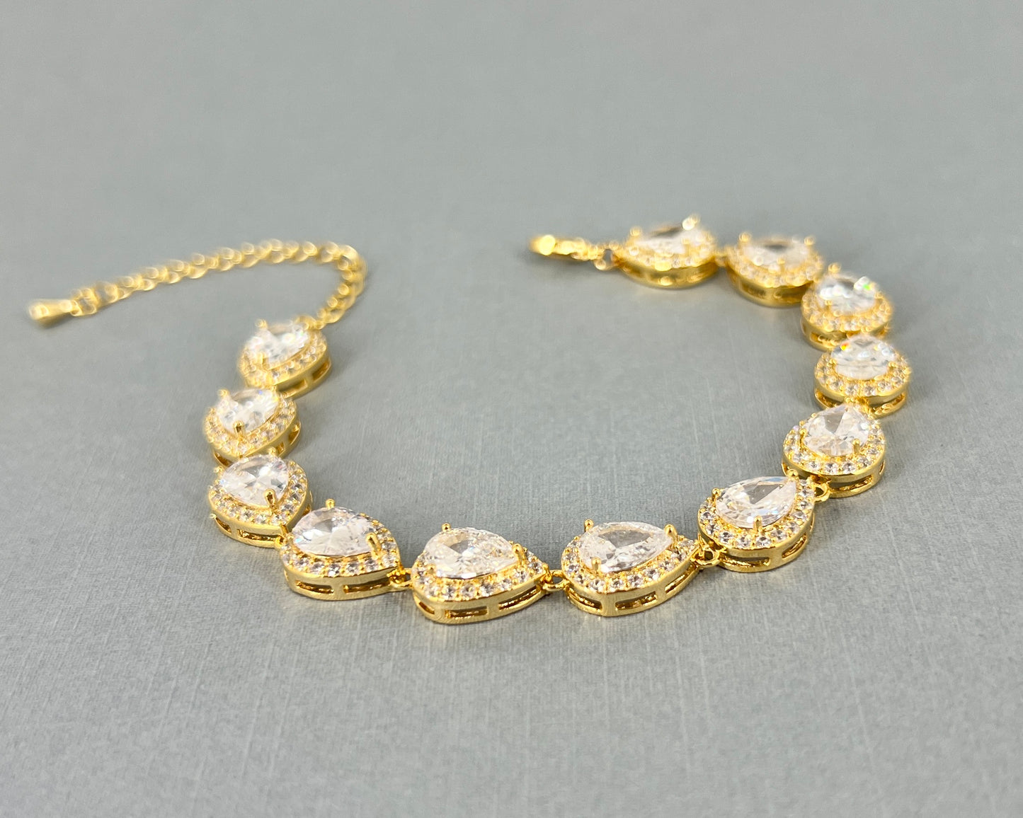 Wedding Bridal Cubic 18K Gold Plated Full Teardrop Bracelet
