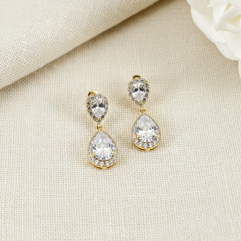 Wedding Bridal 3pcs 18K Gold Plated CZ Teardrop Jewelry Set