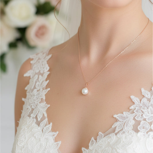 Rose Gold Bridal Necklace with Backdrop