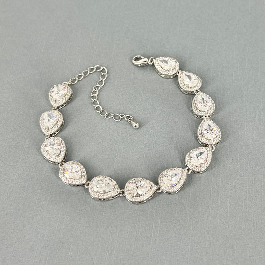 Wedding CZ White Gold Plated Full Teardrop Bridal Bracelet