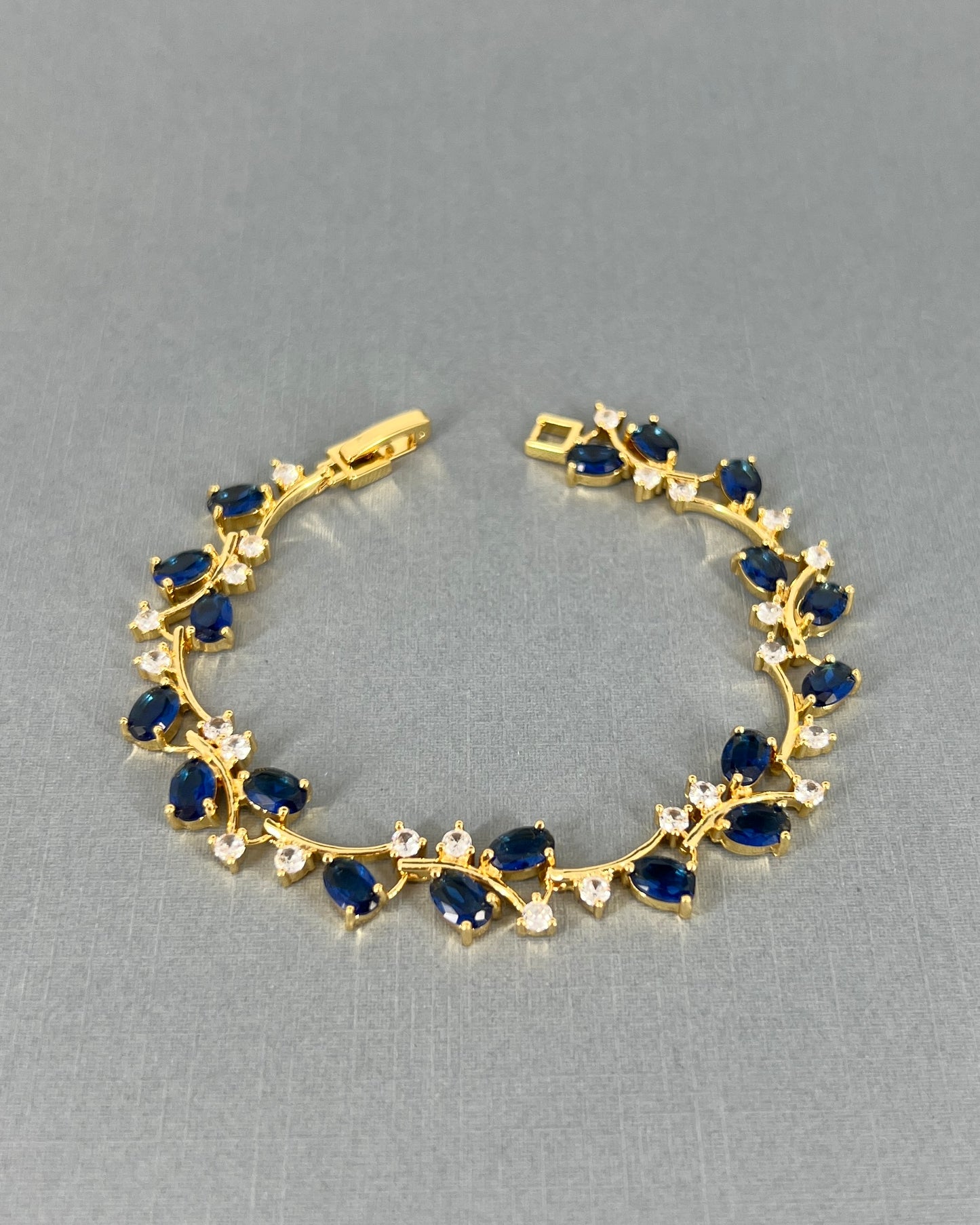 Connie CZ 18K Gold Plated Floral Sapphire Blue Bracelet