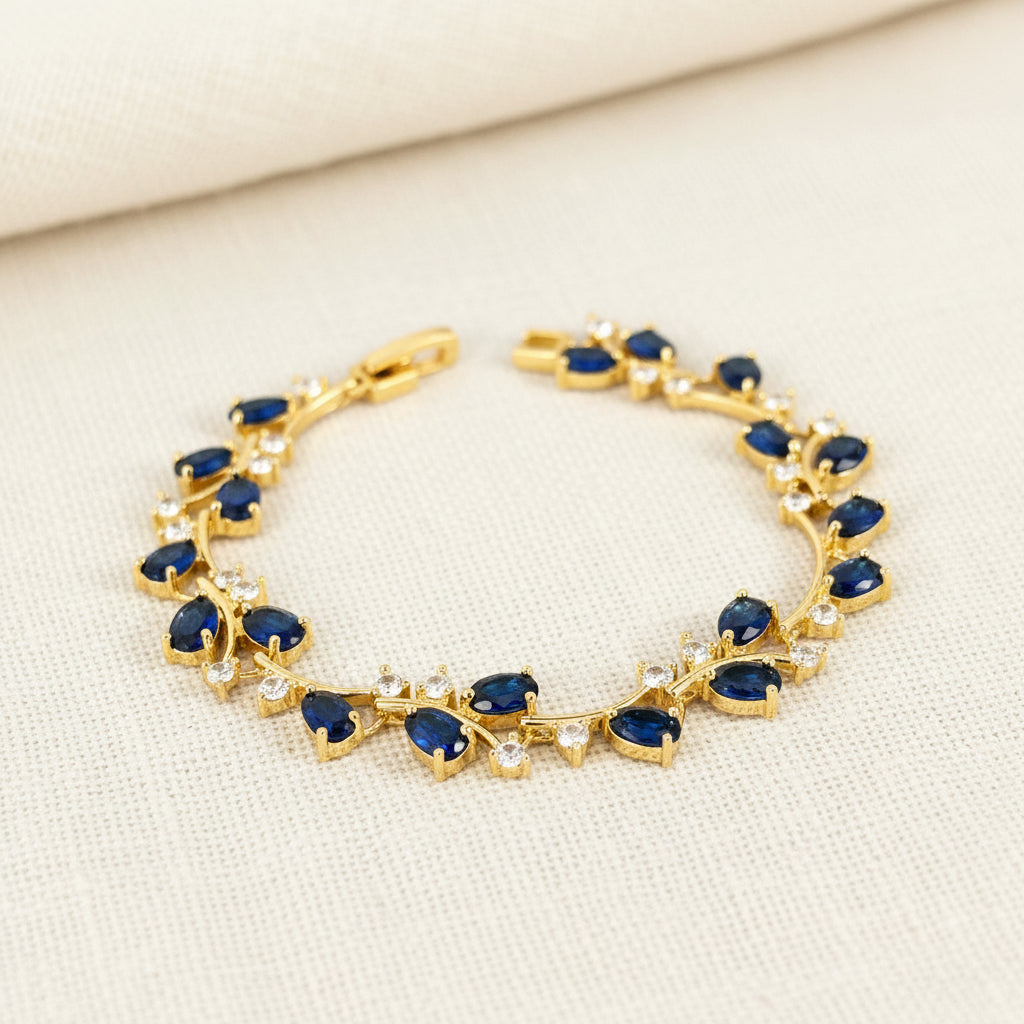 Cena CZ Bracelet en forme de larme bleu saphir plaqué or 18 carats