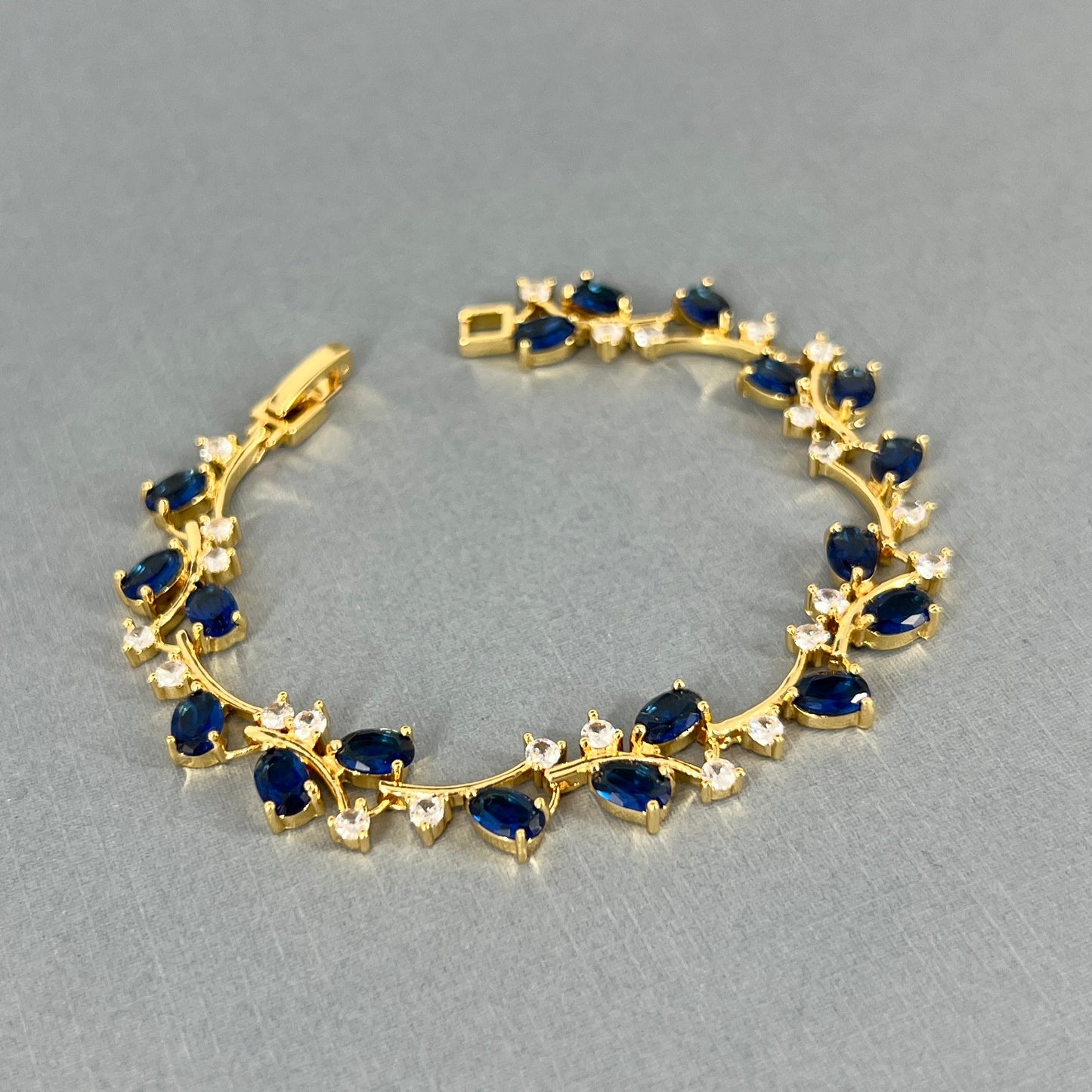 Connie CZ 18K Gold Plated Floral Sapphire Blue Bracelet