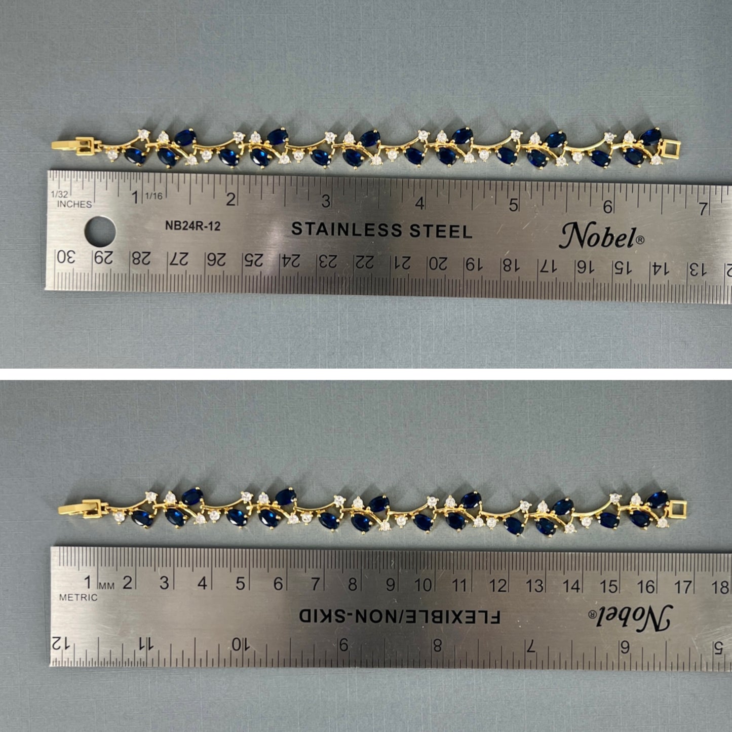 Wedding Bridal Cubic 18K Gold Plated Floral Sapphire Blue Bracelet