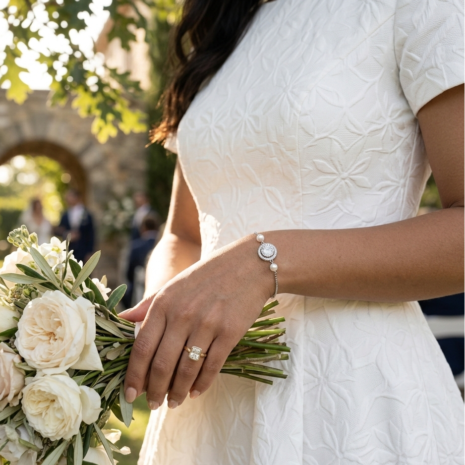 Crystal and Pearl Adjustable Bracelet Wedding Jewelry