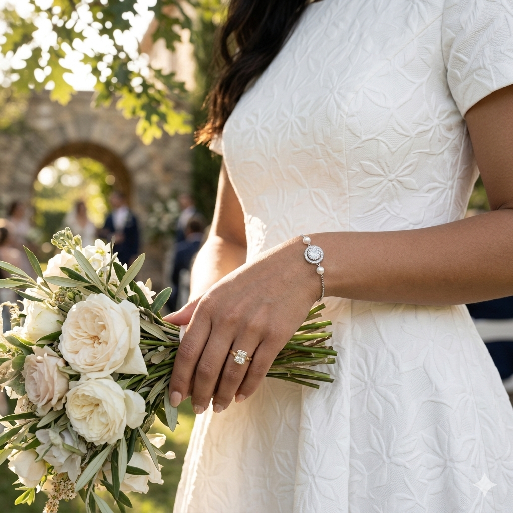 Crystal and Pearl Adjustable Bracelet Wedding Jewelry