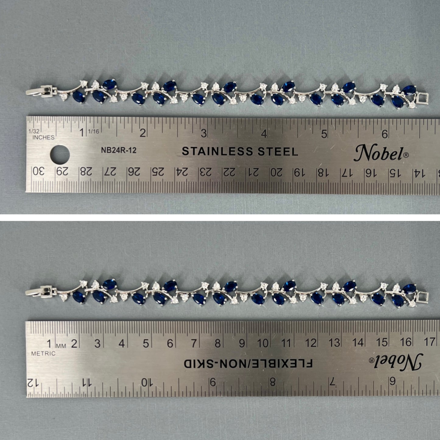 Wedding Bridal Cubic White Gold Plated Floral Sapphire Blue Bracelet