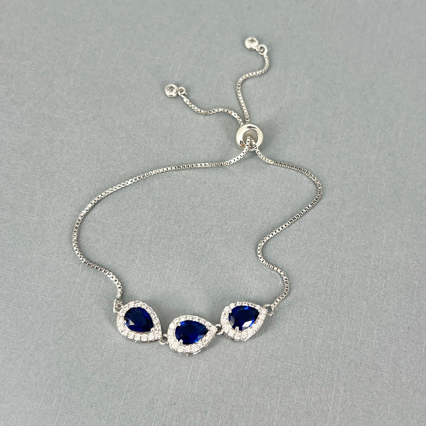Hailey CZ Sapphire Blue Teardrop Adjustable Bracelet