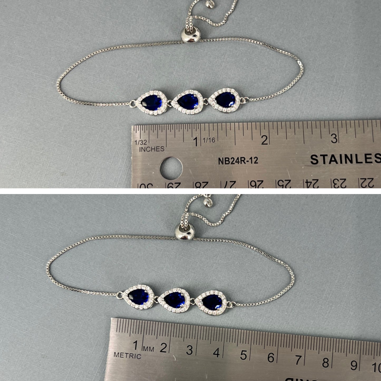 Wedding Bridal Cubic Sapphire Blue Teardrop Adjustable Bracelet
