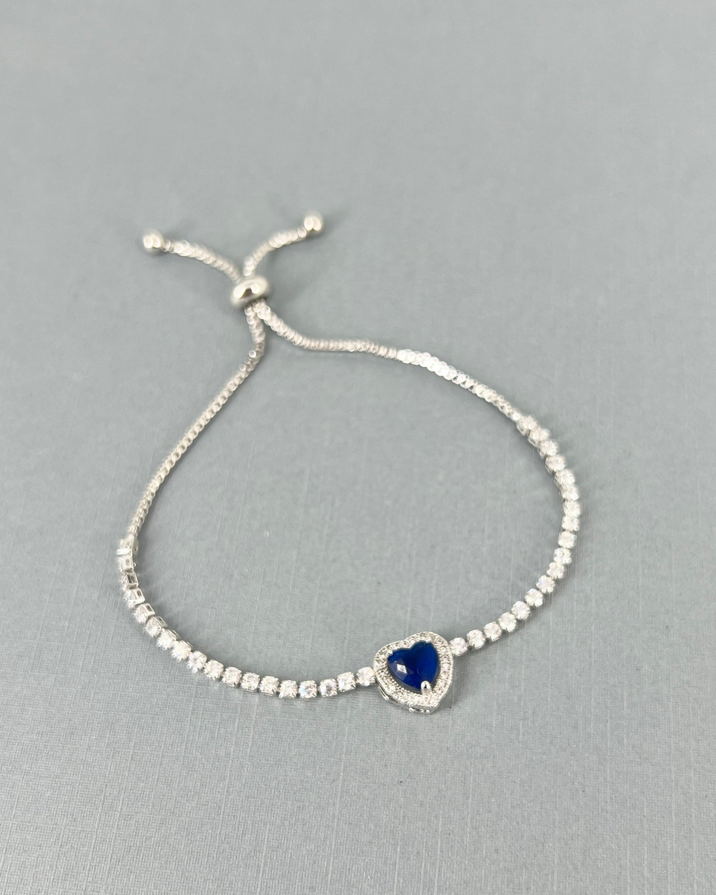 Hadley CZ Sapphire Blue Heart Adjustable Bracelet