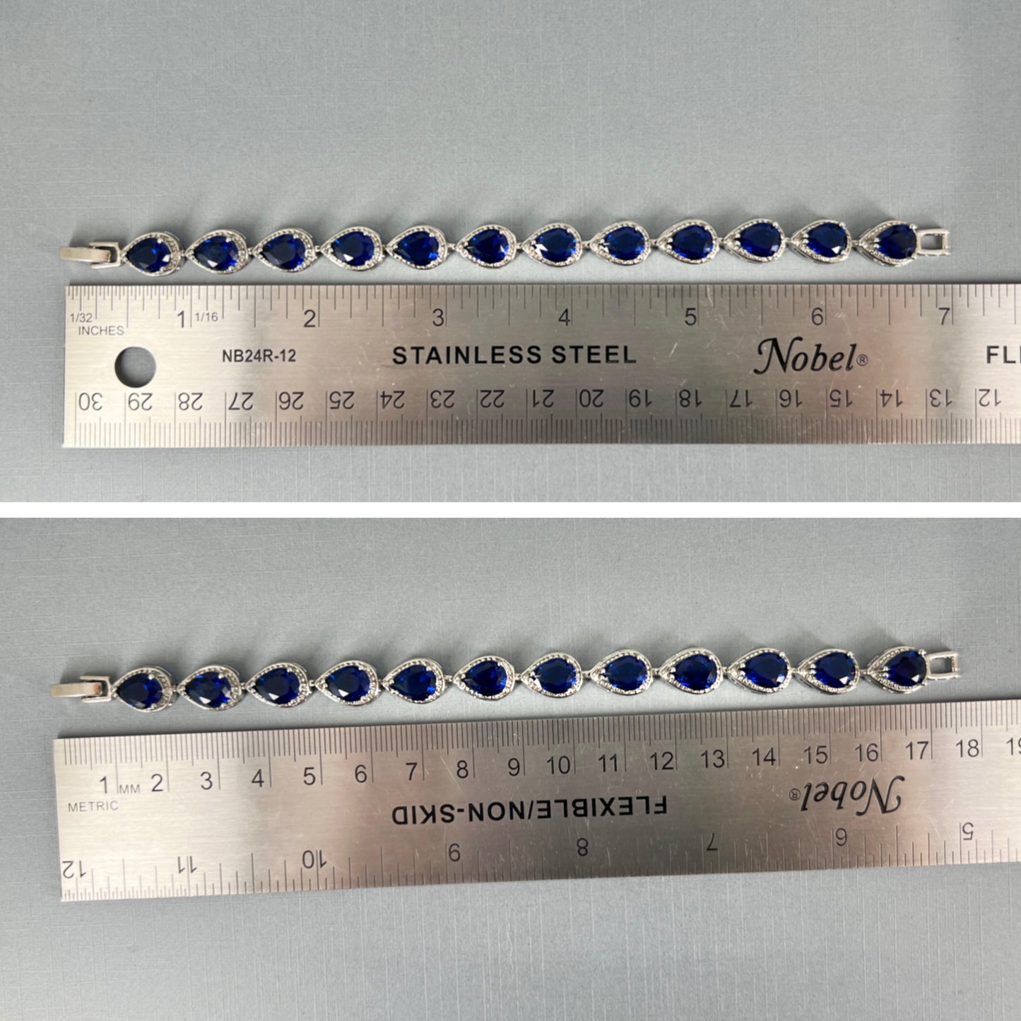 Clearance CZ White Gold Plated Sapphire Blue Teardrop Bracelet