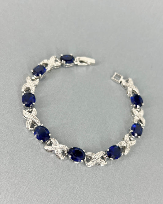Wedding Bridal Cubic White Gold Plated Sapphire Blue Bracelet