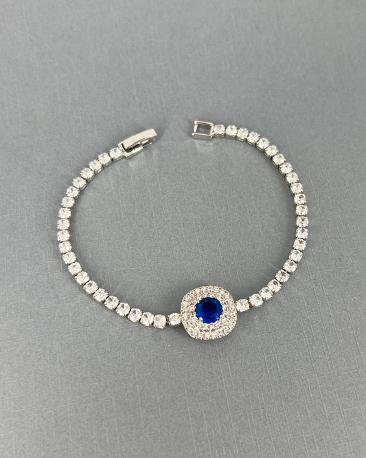 Wedding Bridal Cubic White Gold Plated Royal Blue Bracelet
