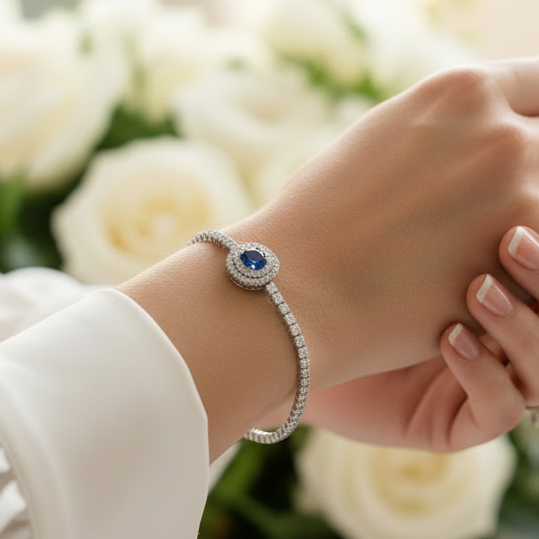 Wedding Bridal Cubic White Gold Plated Royal Blue Bracelet