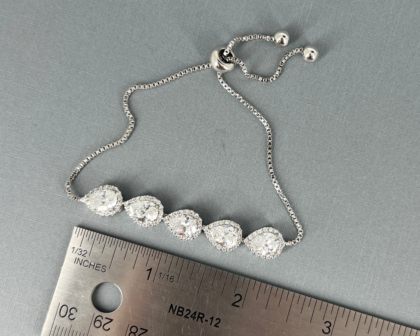 Clearance White Gold Plated Teardrop Adjustable Bracelet