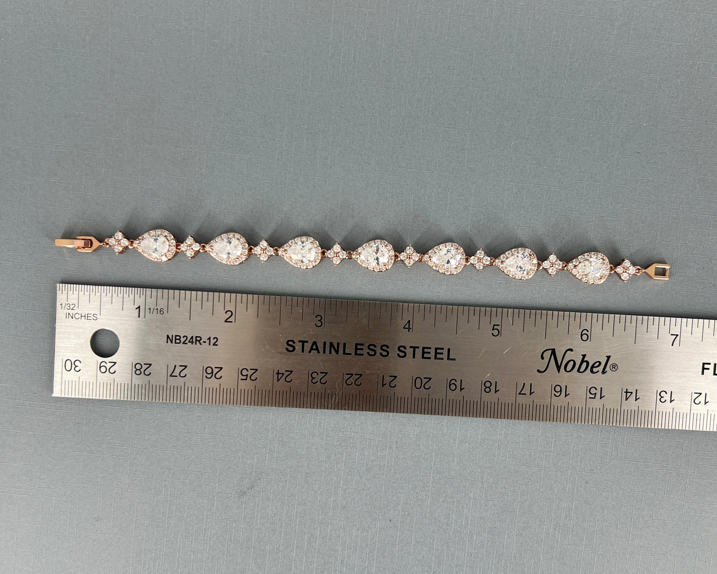 Wedding Bridal Cubic Rose Gold Plated Teardrop Bracelet