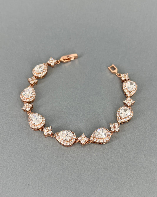 Wedding Bridal Cubic Rose Gold Plated Teardrop Bracelet