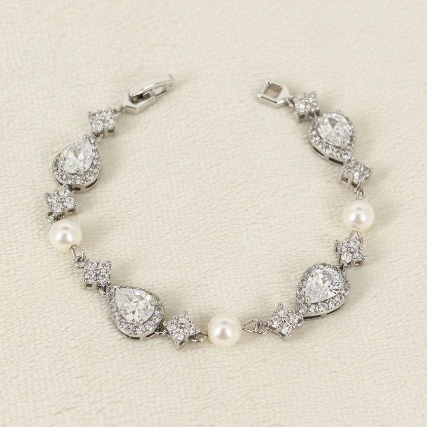 Clearance White Gold Plated Teardrop and Pearl Bracelet