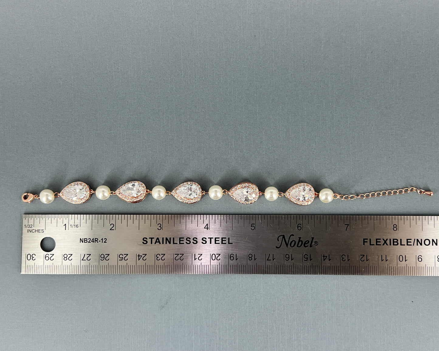 Wedding Bridal Cubic Teardrop and Pearl Bracelet