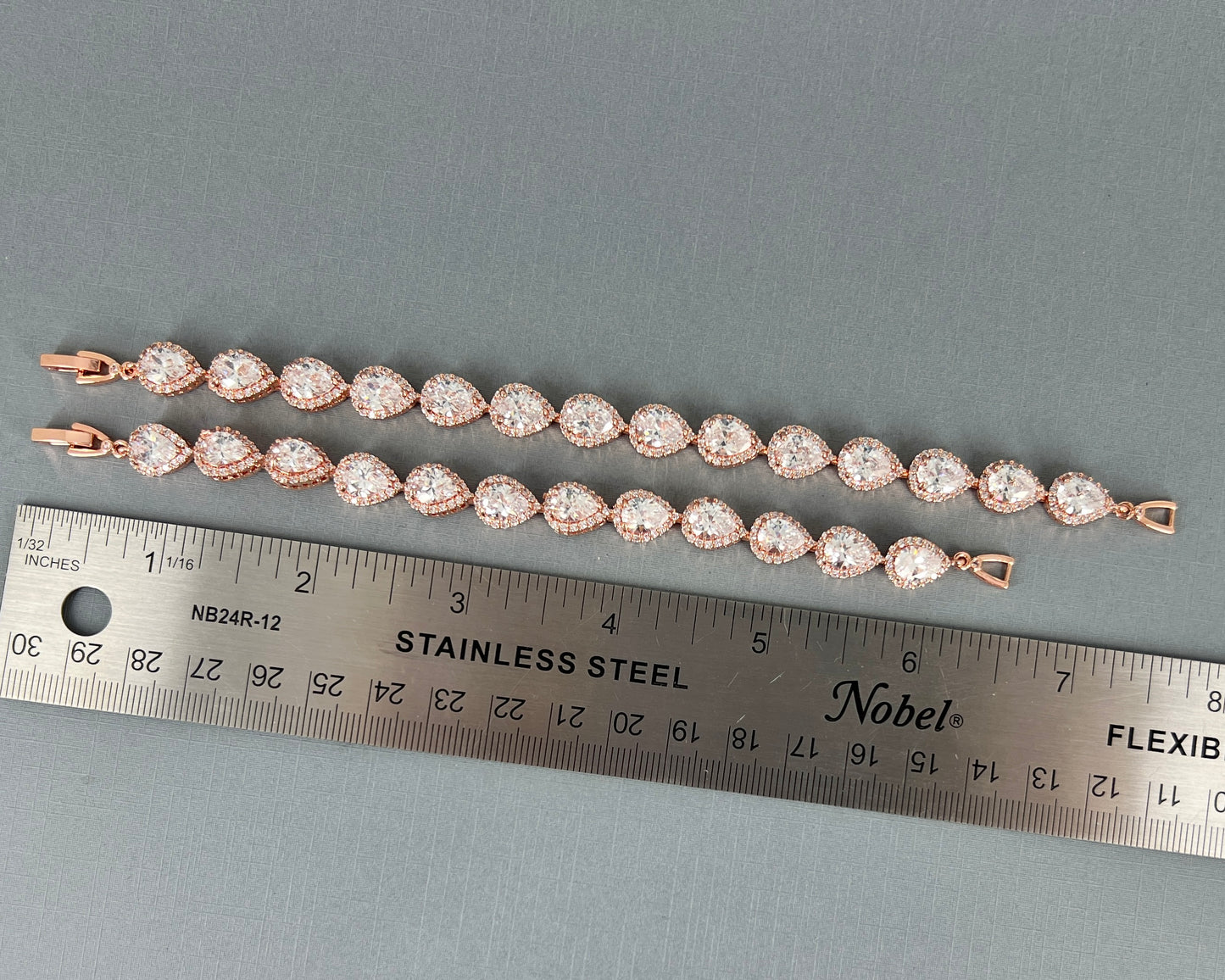 Wedding Bridal Cubic Rose Gold Plated Teardrop Bracelet