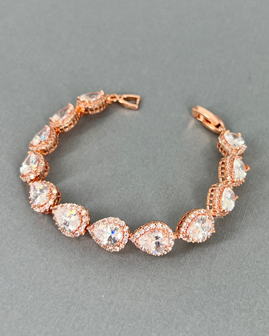 Wedding Bridal Cubic Rose Gold Plated Teardrop Bracelet