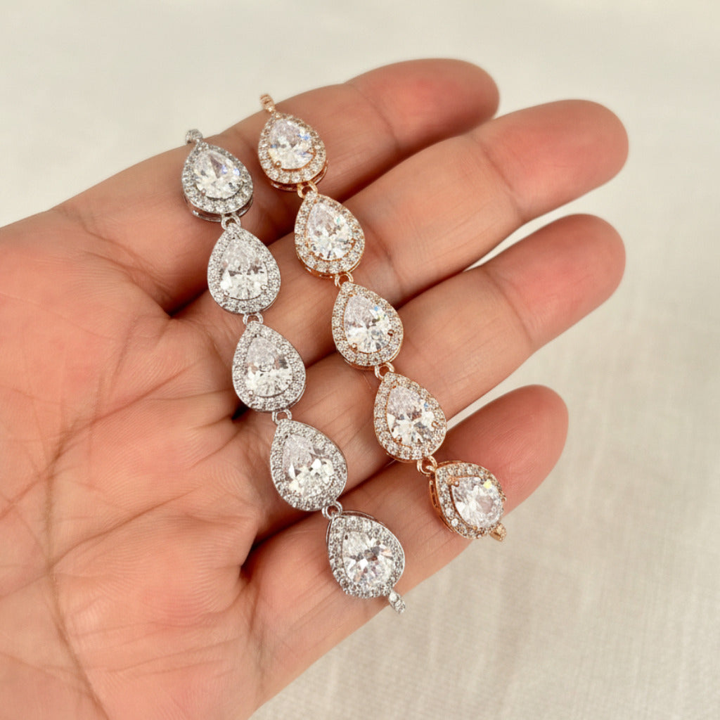Bracelet tennis Cathy CZ marquise et perles