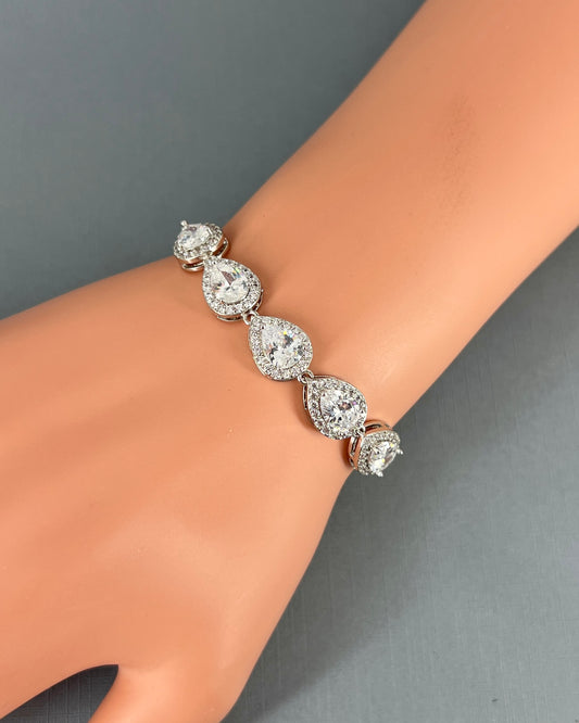 Wedding Bridal Cubic Teardrop Adjustable Bracelet