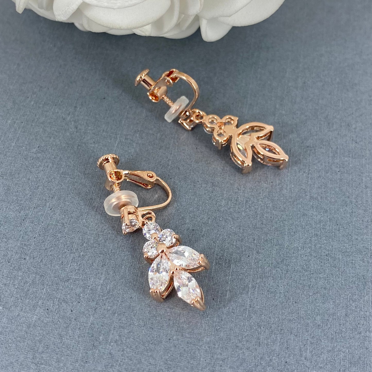 Wedding Bridal Marquise Floral Clip-on Earrings