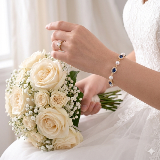 Bracelet en forme de larme bleu saphir plaqué or blanc Coco CZ