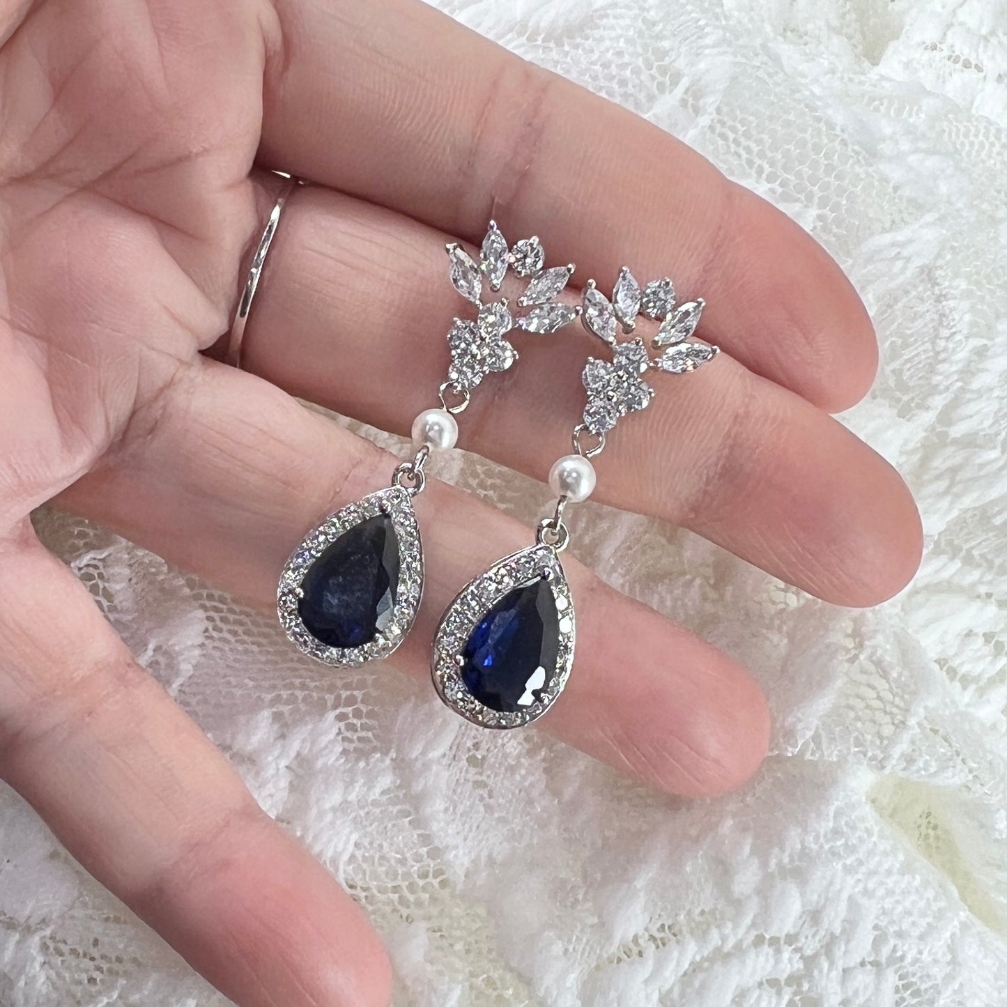 Bridal Wedding Sapphire Something Blue Teardrop Earrings