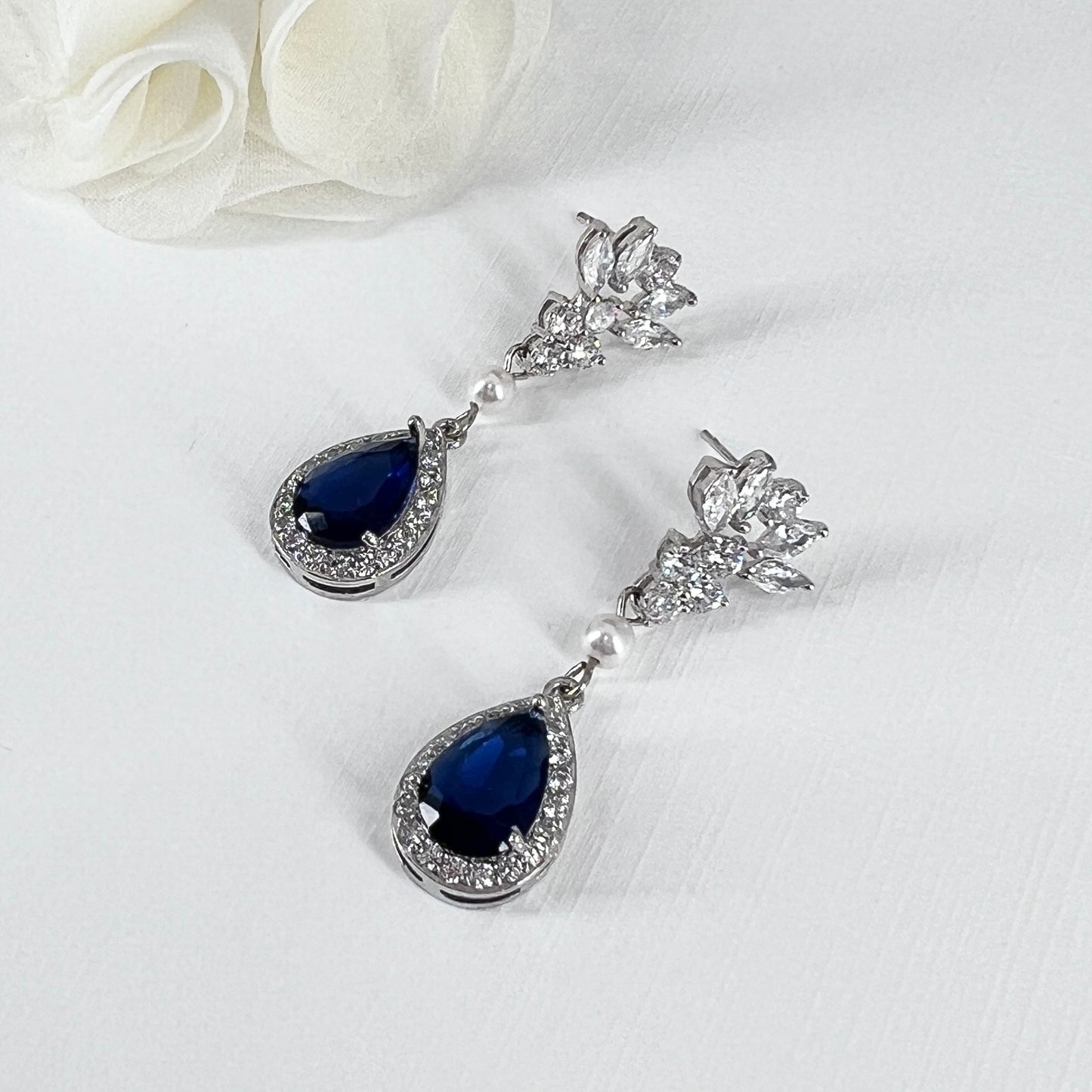 Bridal Wedding Sapphire Something Blue Teardrop Earrings