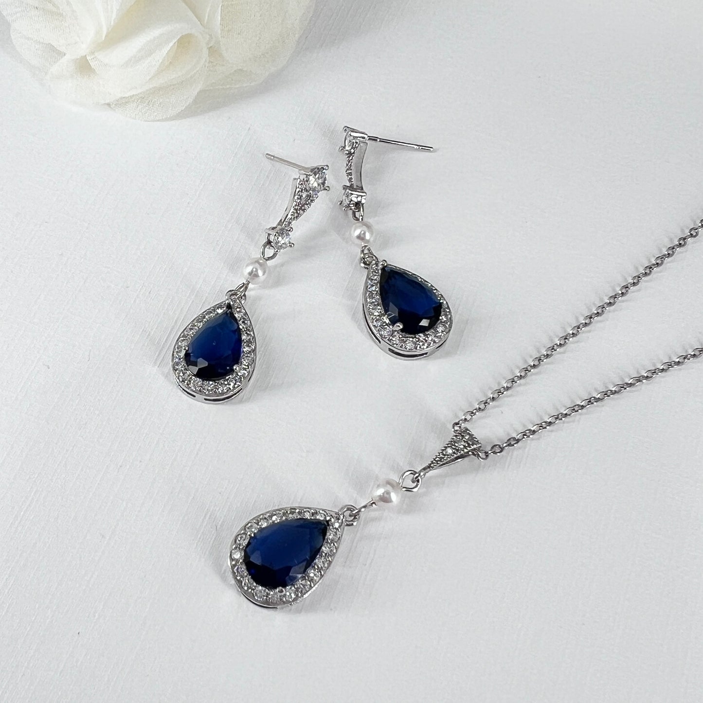 Bridal Wedding Sapphire Blue Teardrop Crystal Earrings