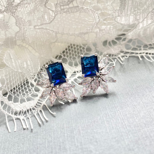 Wedding Bridal Something Blue CZ Stud Earrings