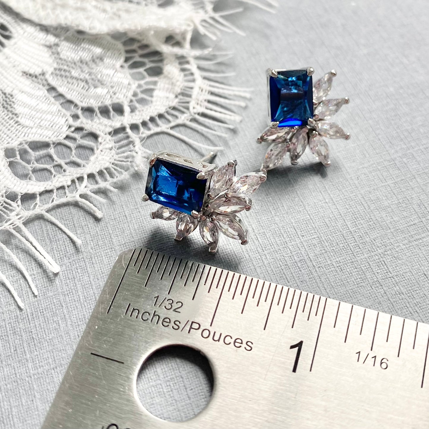 Wedding Bridal Something Blue CZ Stud Earrings