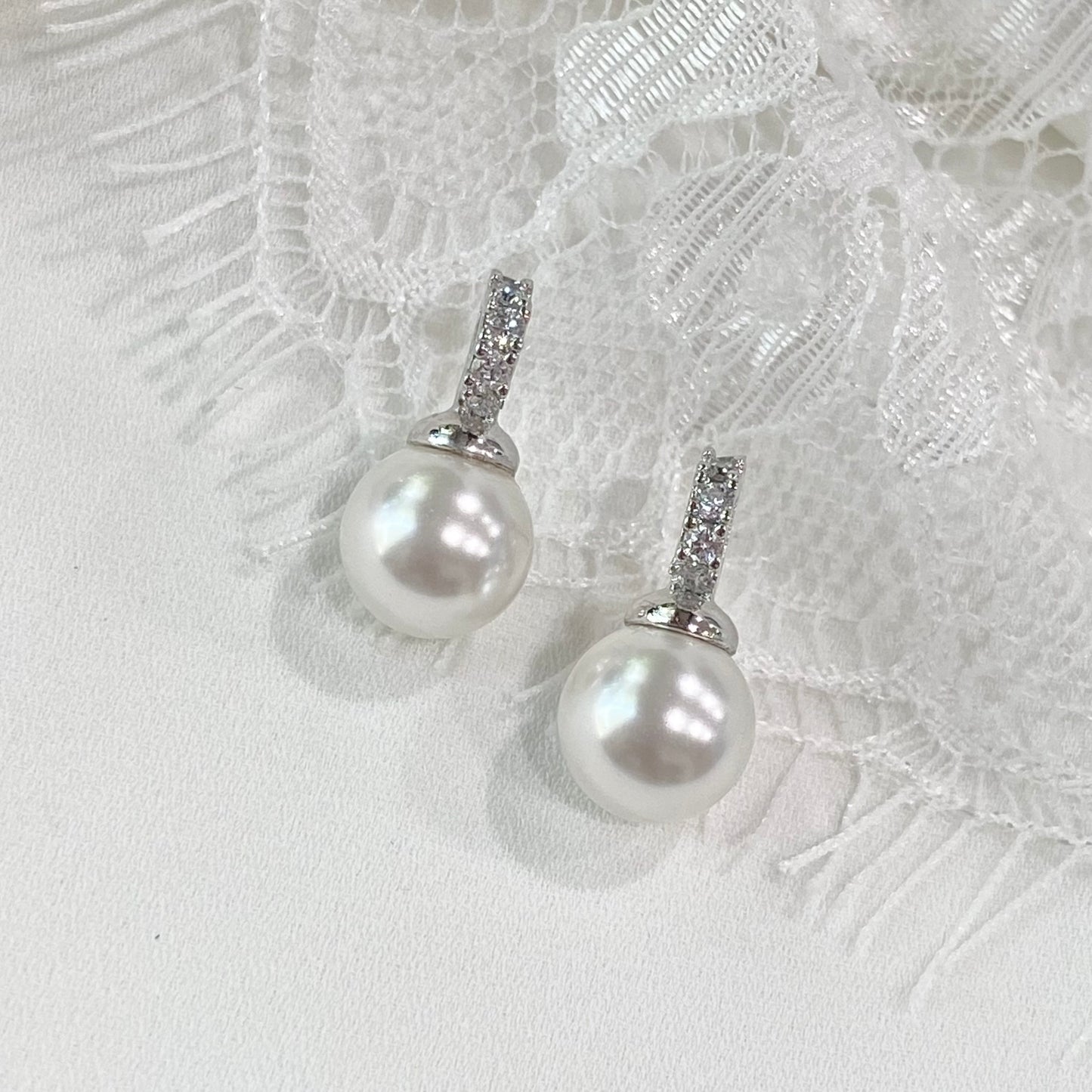 Wedding Bridal Bridesmiads CZ Pearl Stud Earrings