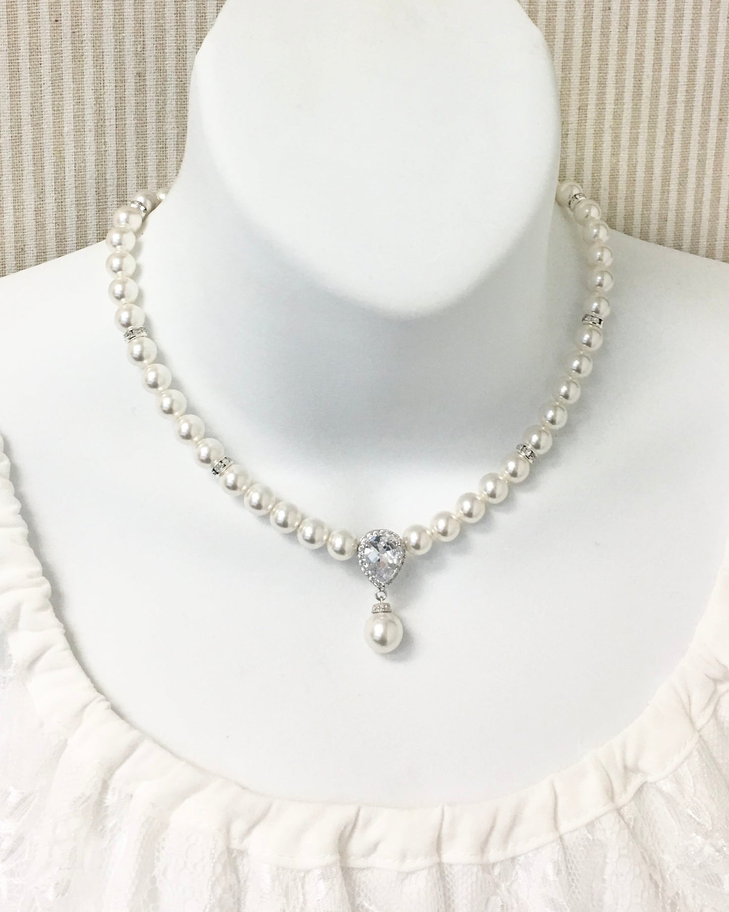 Bridal Elegant Wedding Bridal Austrian White Crystal Pearl Necklace