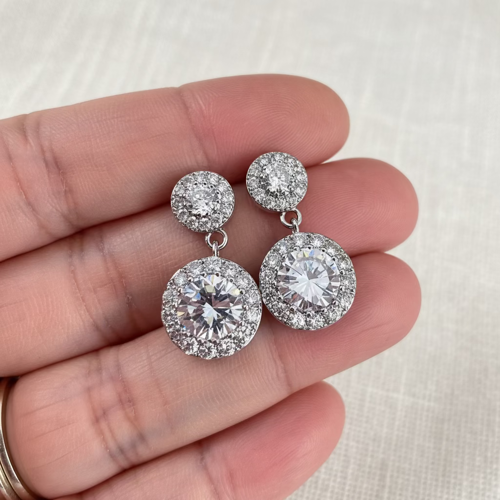 Wedding Bridal 2pcs CZ Circle Bracelet and Earrings Set
