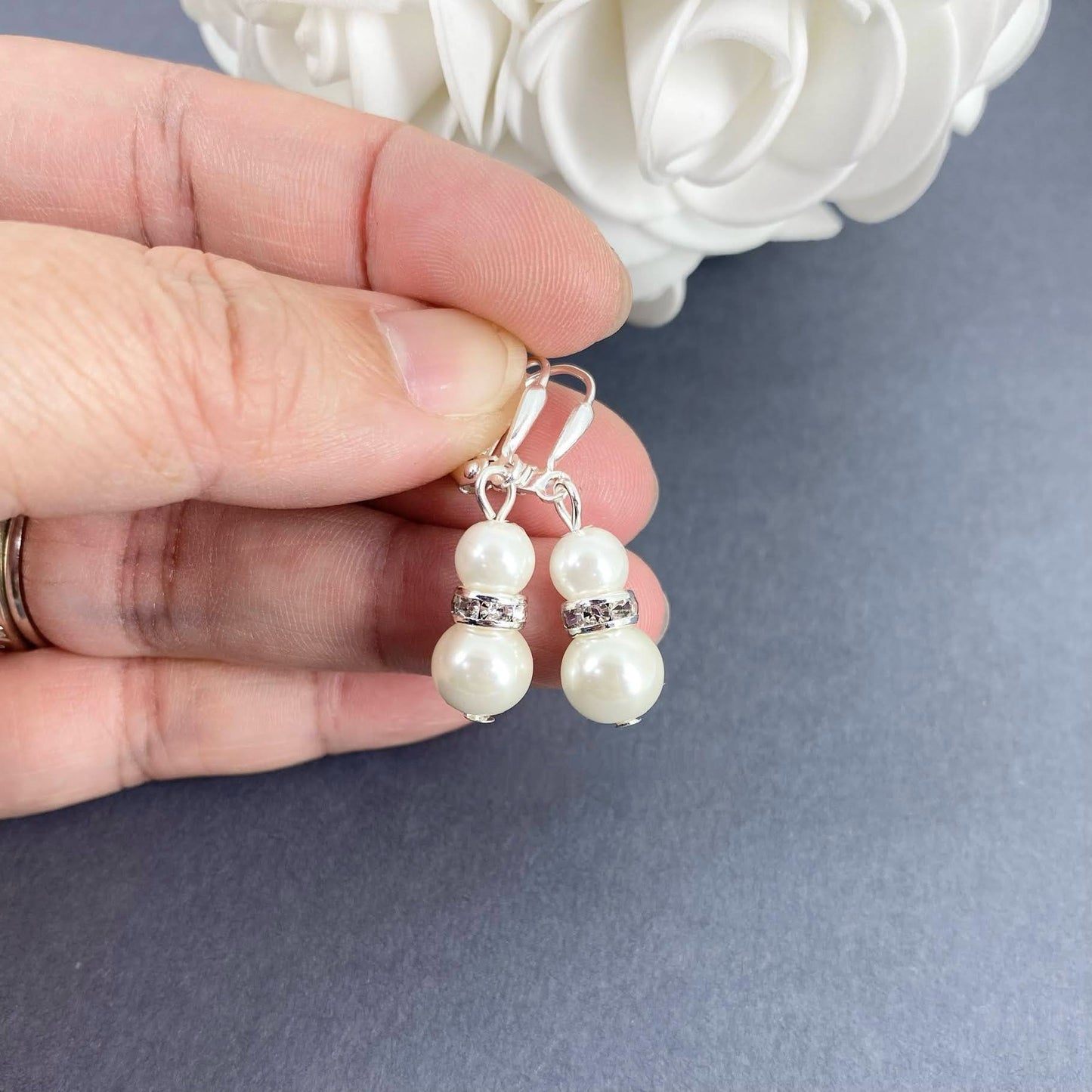 Large Mint Green Rose Pearl Necklace Bracelet Earrings