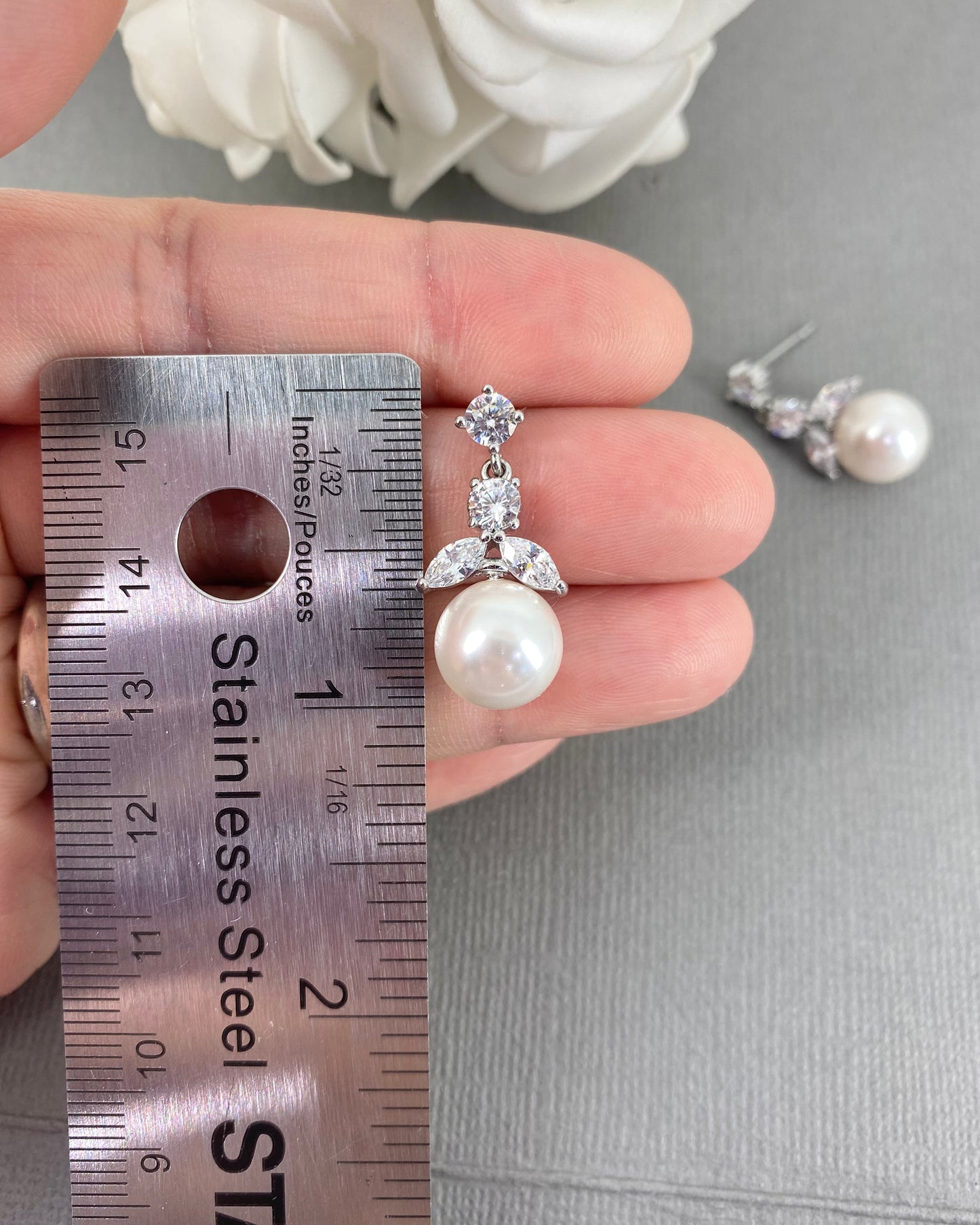 Wedding Bridal 3pcs CZ Floral and Pearl Jewelry Set