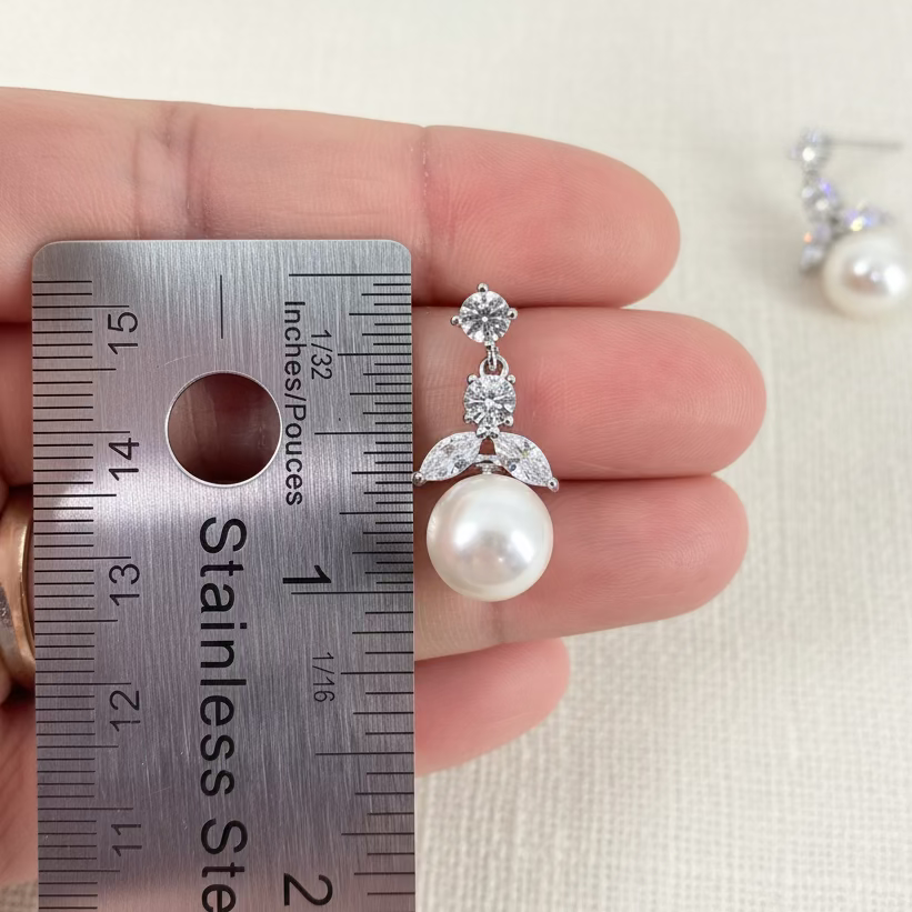 Wedding Bridal 3pcs CZ Floral and Pearl Jewelry Set