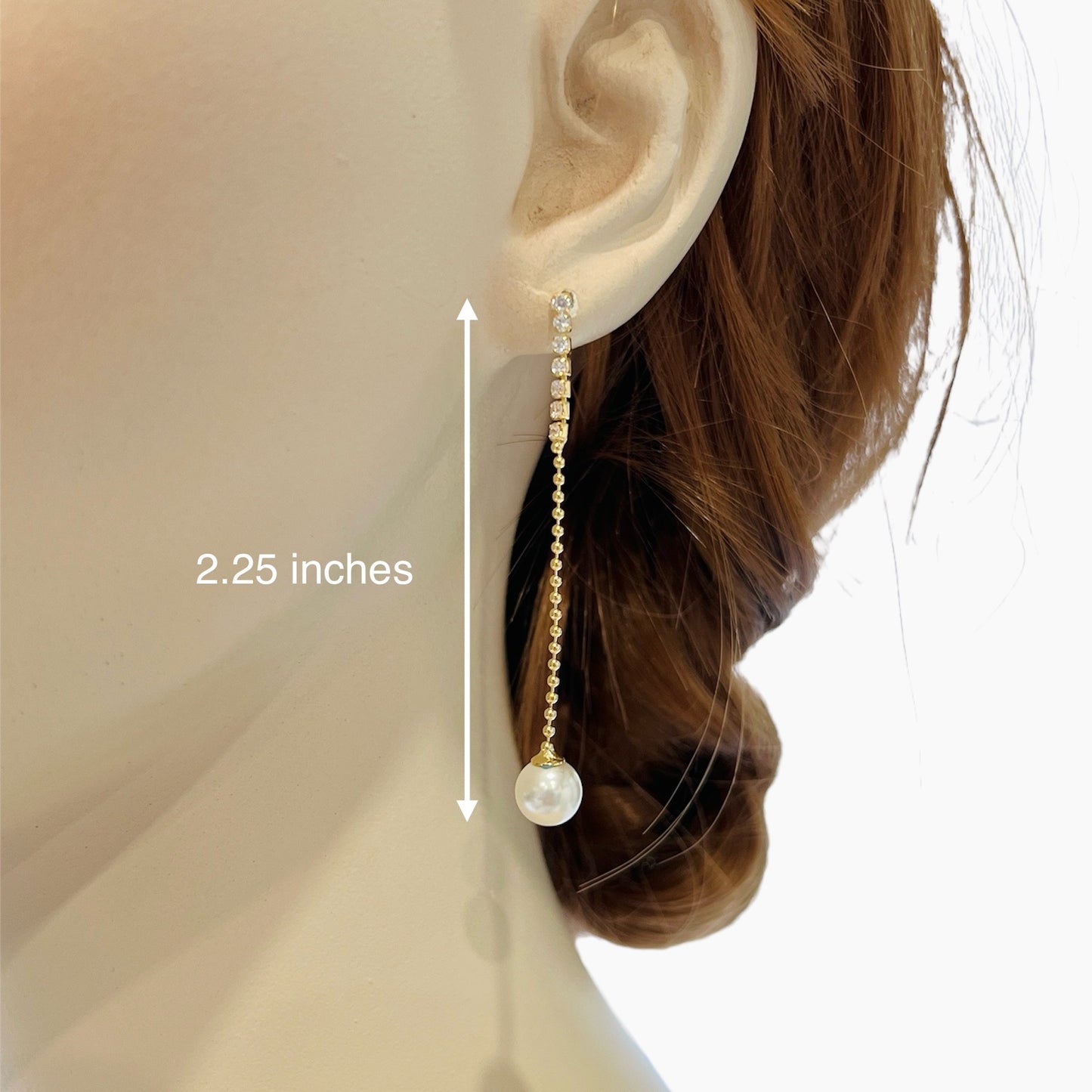 Aceline CZ 18K Gold Plated Linear Pearl Drop Earrings