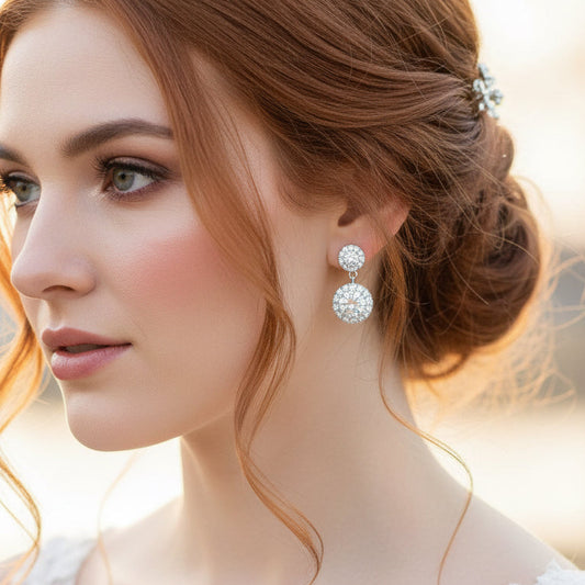 Wedding Bridal 2pcs CZ Circle Bracelet and Earrings Set