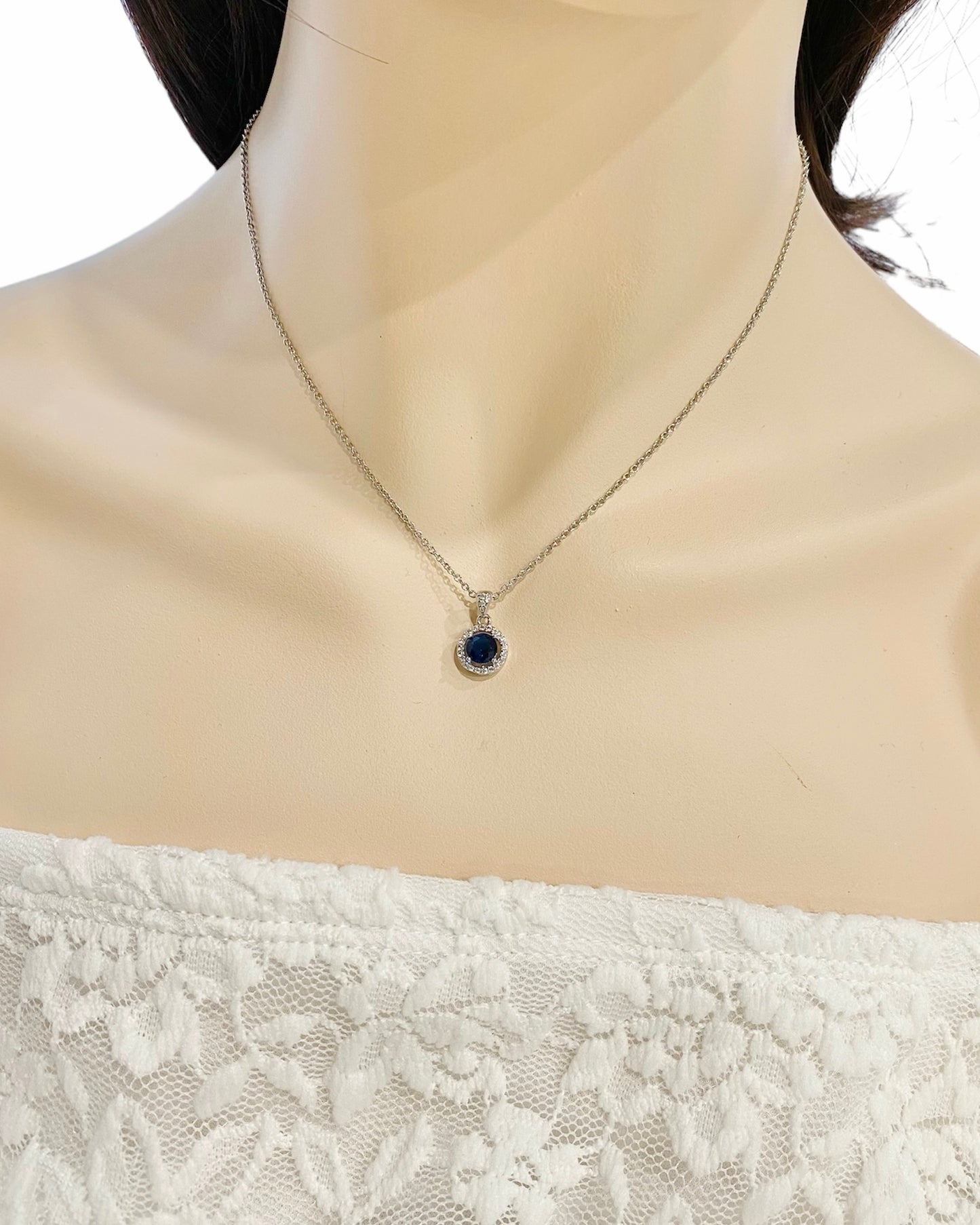 Luna 2pcs CZ Small Circle Something Blue Necklace and Earrings Set