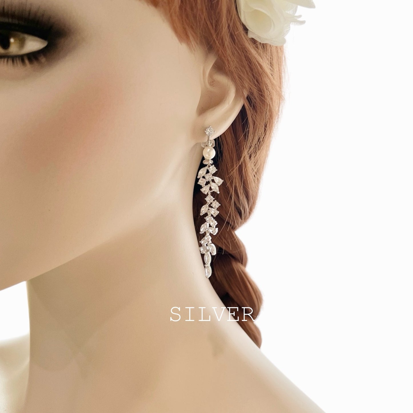 Wedding Bridal CZ Marquise Long Clip-on Earrings