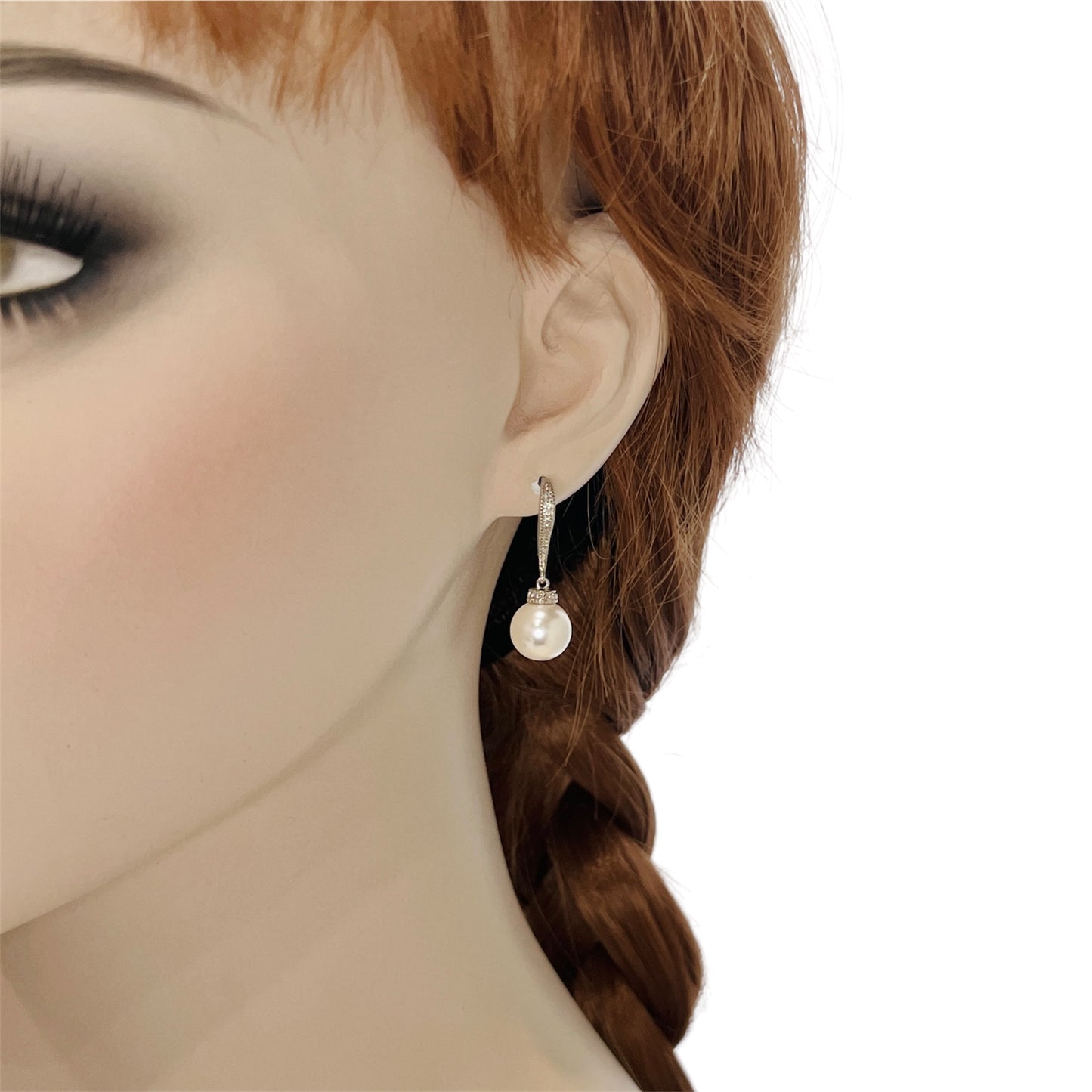 Wedding Bridal Classic White Pearl Necklace and Earrings Set - Silver, Rose Gold, 18K Gold