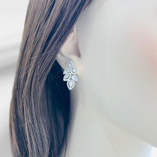 Bridal Silver Marquise Stud Earrings Women Wedding Party Bridesmaids Gift