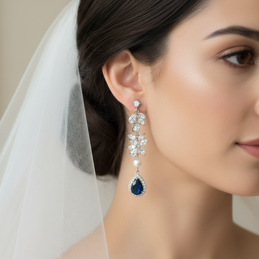 Sapphire Blue Teardrop Bridal Earrings